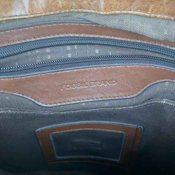 Fossil Leather Messenger Bag Brown‎ Crossbody Shoulder Laptop Work Satchel,VTG - Picture 5 of 16